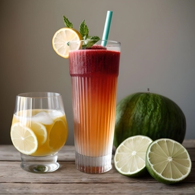 夏日爽口柠檬果枝饮料摄影图片